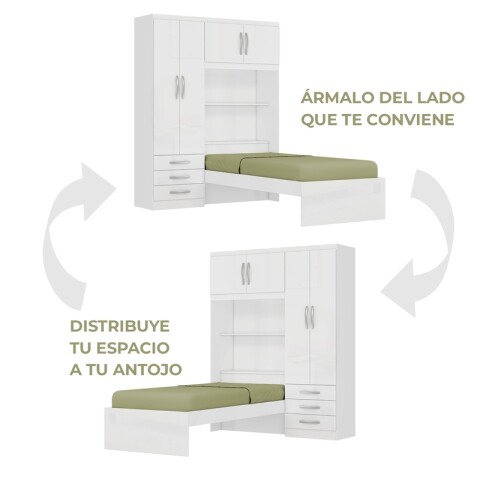 Ropero Lisboa 4 Puertas 3 Cajones con Cama Individual y Baúl - Blanco Ropero Lisboa 4 Puertas 3 Cajones con Cama Individual y Baúl - Blanco