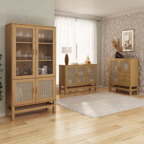 APARADOR BUFFET DE 3 PUERTAS EN MADERA MACIZA CON RATAN NATURAL APARADOR BUFFET DE 3 PUERTAS EN MADERA MACIZA CON RATAN NATURAL