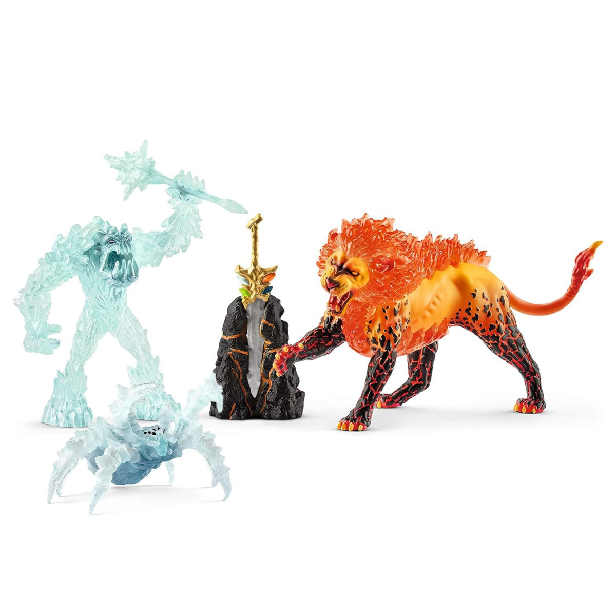 Juguete Set 3 Figuras Batalla Hielo Fuego Schleich Niños - Variante Modelo Leon Monstruo Araña 