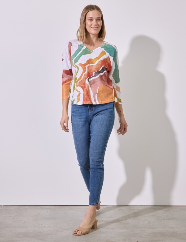 Blusa Tejido Printed MULTI/TOSTADO