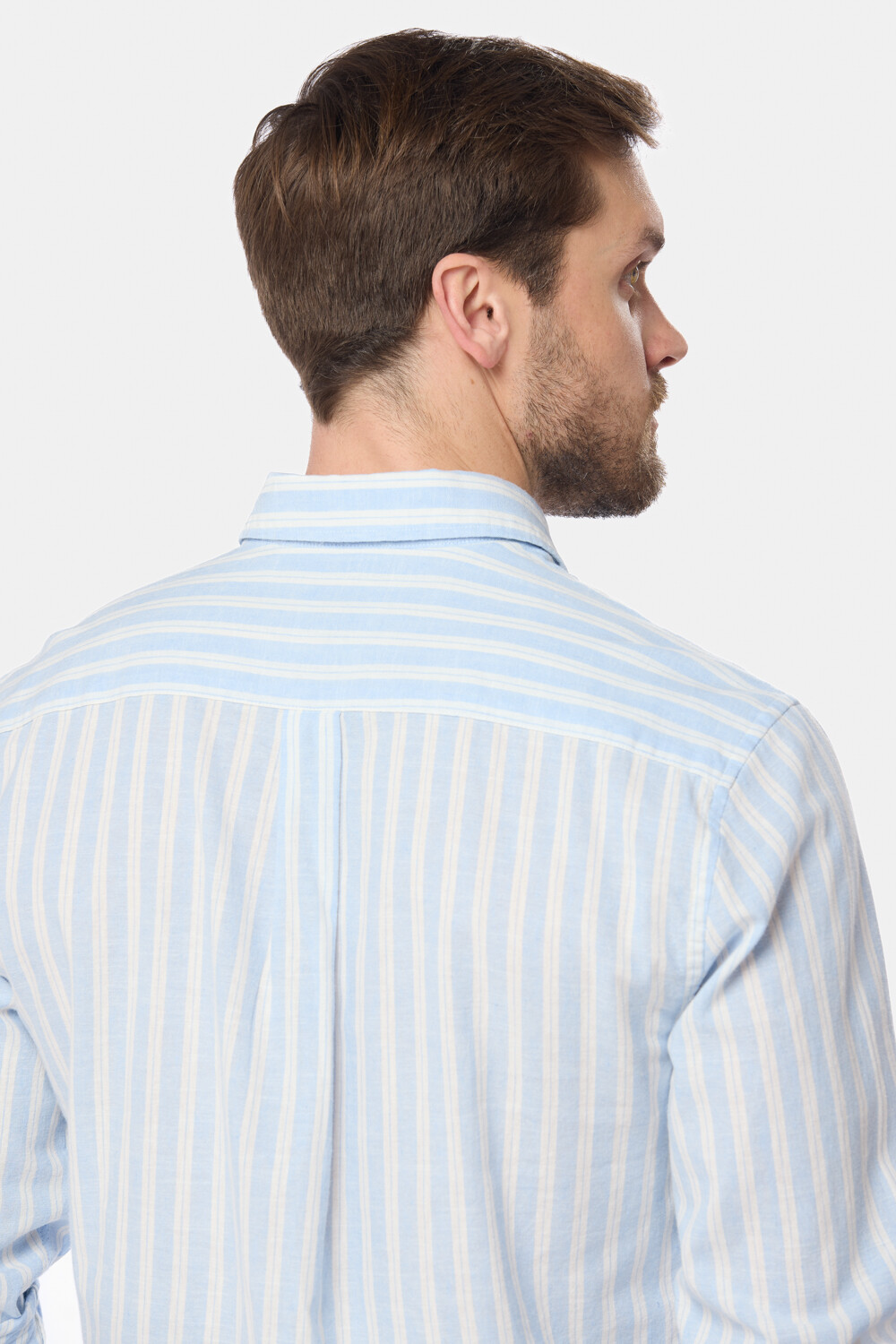 CAMISA RAYADA DE LINO Celeste
