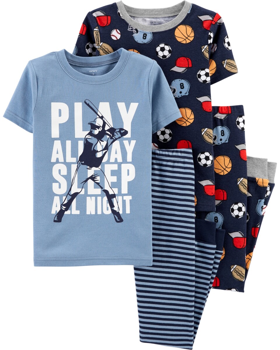 Pijama Cuatro Piezas Dos Remeras Manga Larga y Dos Pantalónes Deportes Algodón 