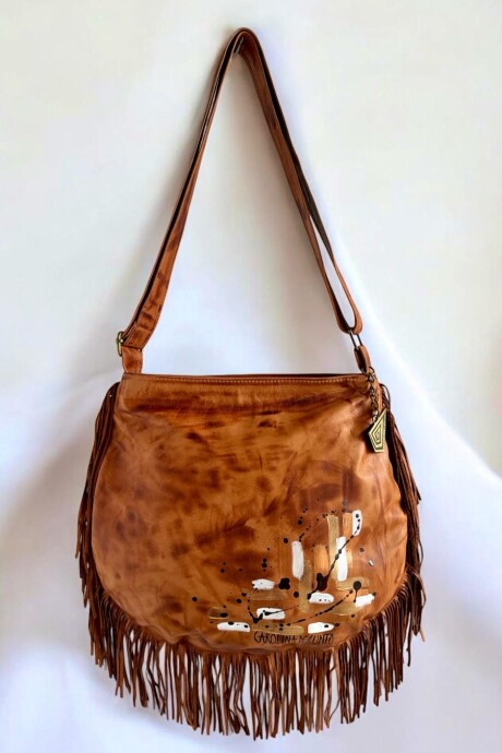 Cartera ODINA Línea Ottenta Con Flecos Terra Con Arte Cobre