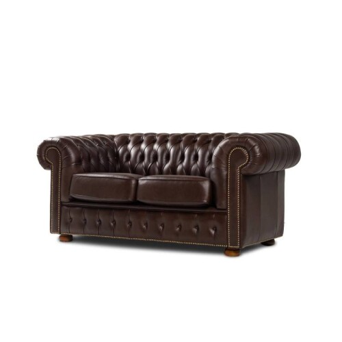 Sillón 100% Cuero - 2 Cuerpos - Chesterfield Caramelo