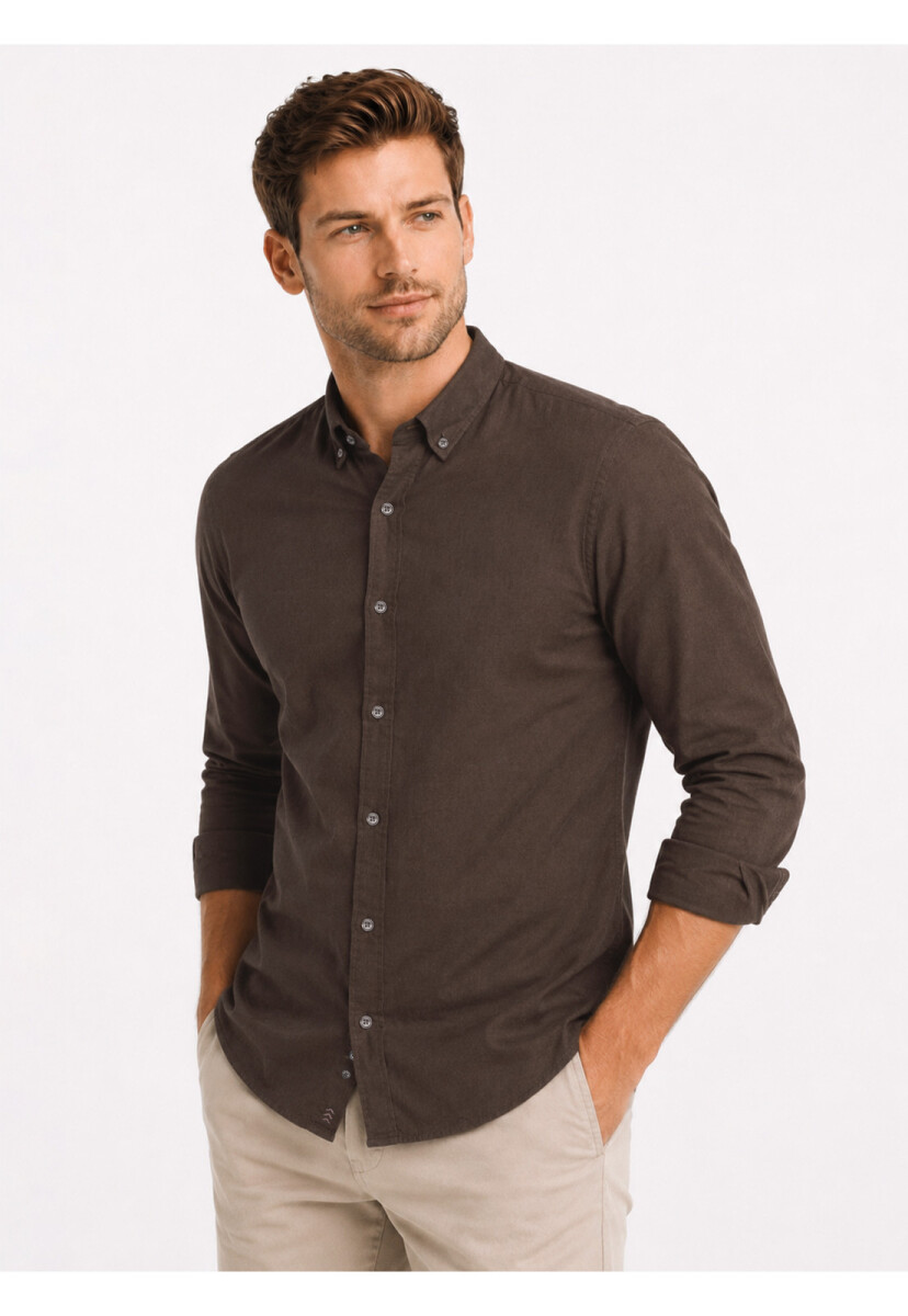 Camisa Arrow Lino Cotton Manga Larga - Café 