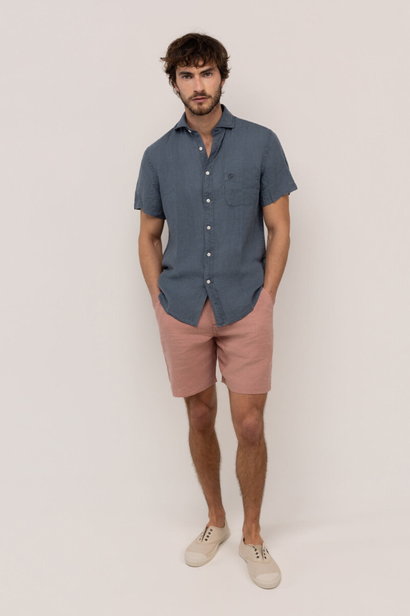 Camisa Lino Manga Corta Marino