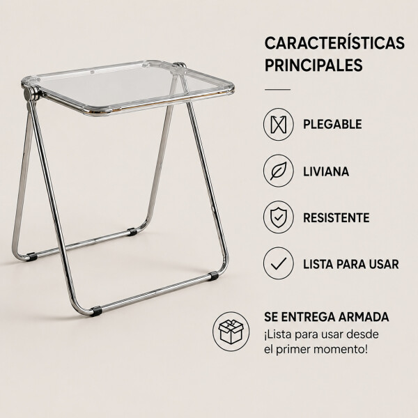 Mesa ComboHome Plia Acrílico Metal Plegable 65x50 Premium Plateada