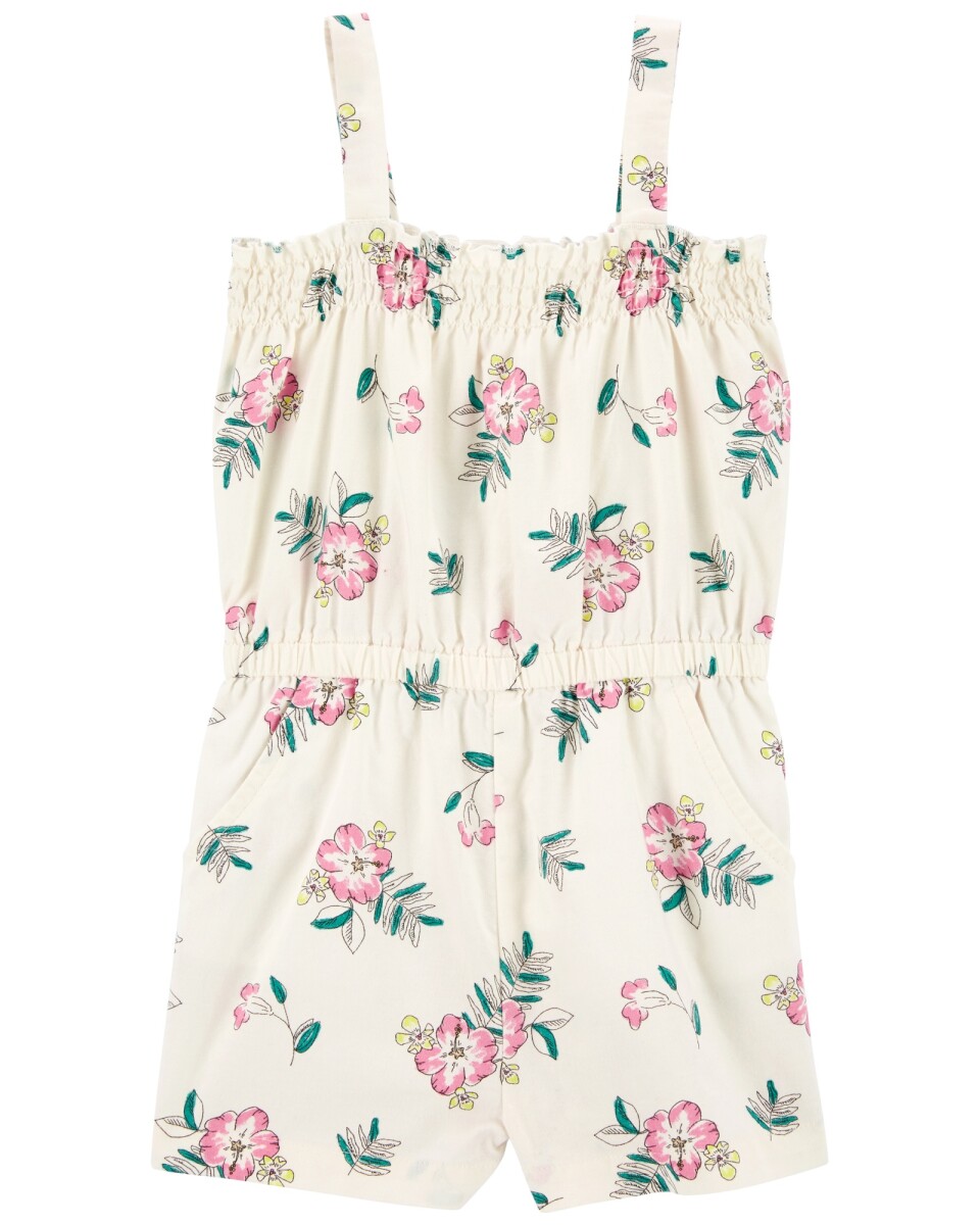 Monito corto de algodón, con fruncido y diseño floral 