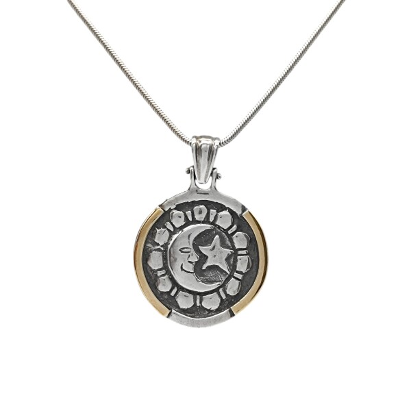 Dije Colgante Luna y Estrella-Plata quemada 925 y Oro-Sin Piedra-CP5530 Sinpiedra
