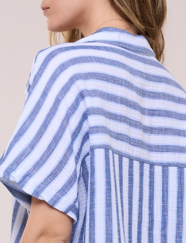 Camisa Con Nudo Frontal Y Manga Corta MULTI/AZUL