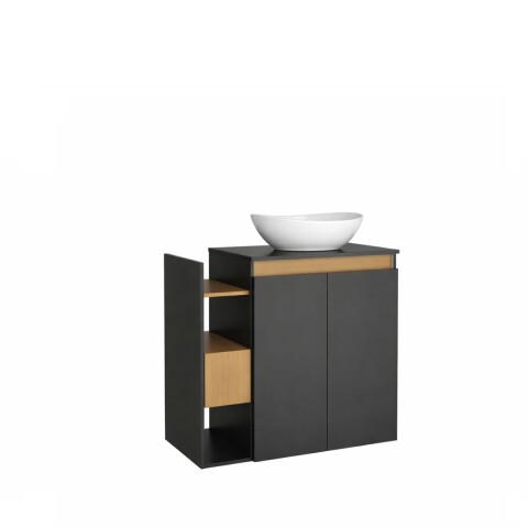 Mueble de baño suspendido Lotus Negro 80 cm con tapa de vidrio con bacha Mueble De Baño Suspendido Lotus Negro 80 Cm Con Tapa De Vidrio Con Bacha
