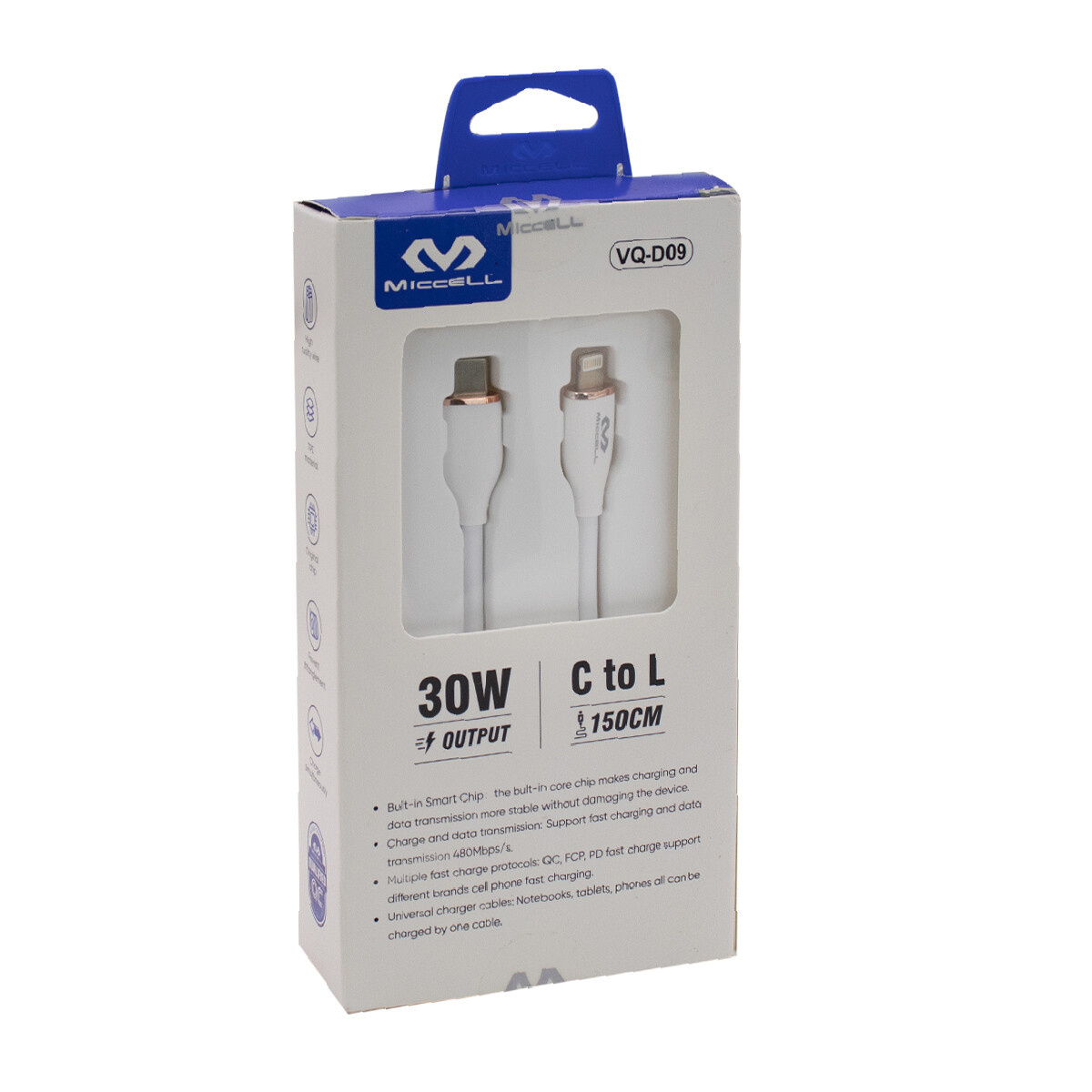 Cable C A iPhone Miccell Vq-d09 30w 1.5m Blanco 