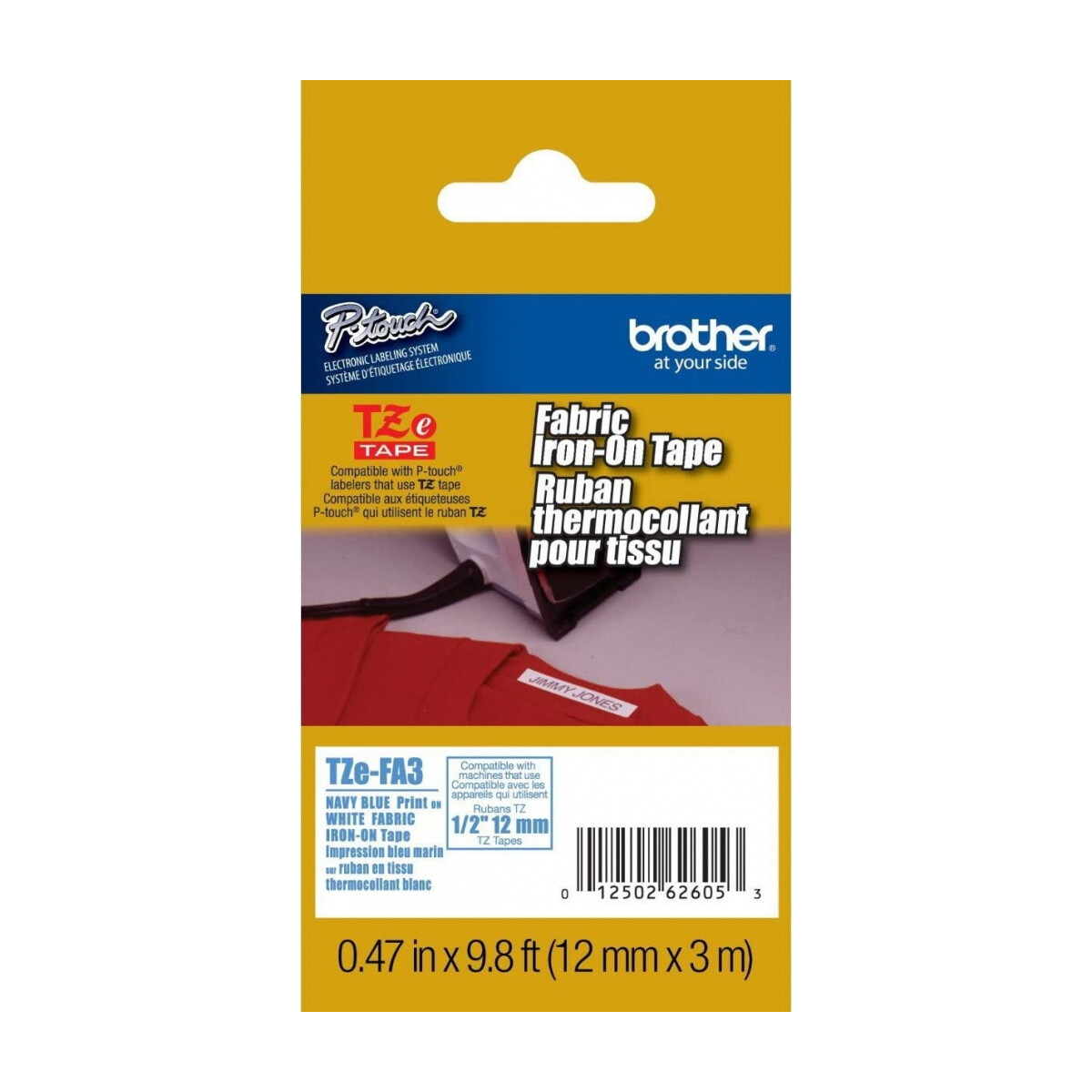 Cinta para Rotuladora Brother TZE-FA3 12mm AzulBlanco Tela 