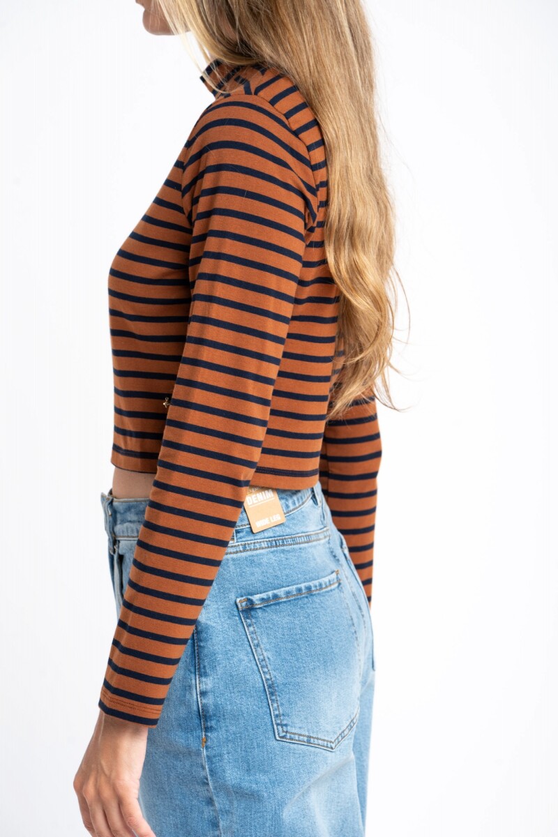 Polera Alogodón Elastano Rayada Camel