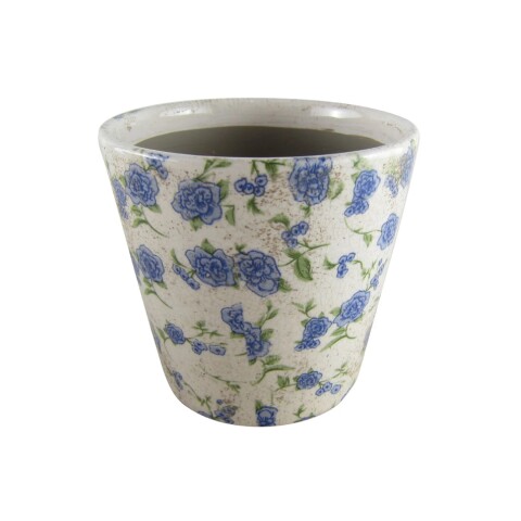 MACETA CERAMICA 14X14X13CM FLORES AZUL ENVEJECIDA MACETA CERAMICA 14X14X13CM FLORES AZUL ENVEJECIDA