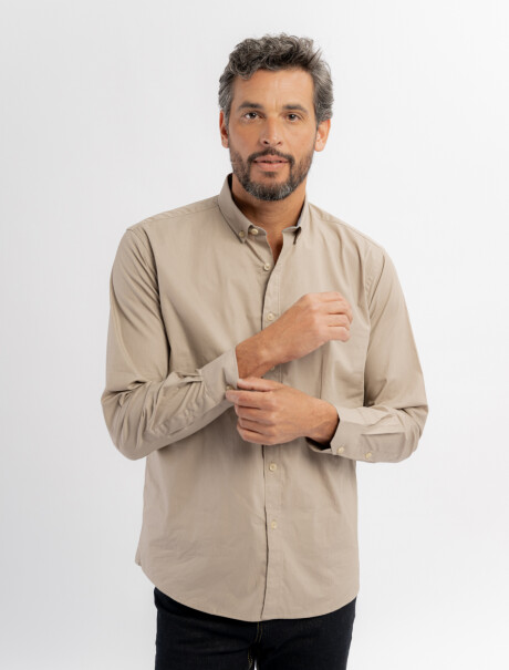 Camisa m/l algodon lisa beige