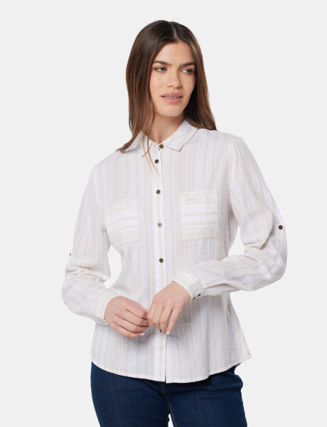 CAMISA DE LINO RAYADA Beige