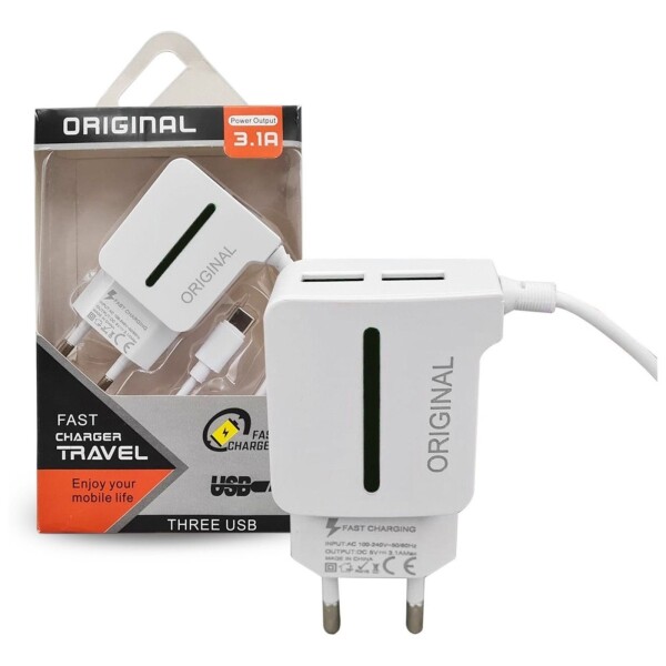Cargador Rapido 3.1a + Cable Tipo C Carga Rapida Pared Color Variante Negro