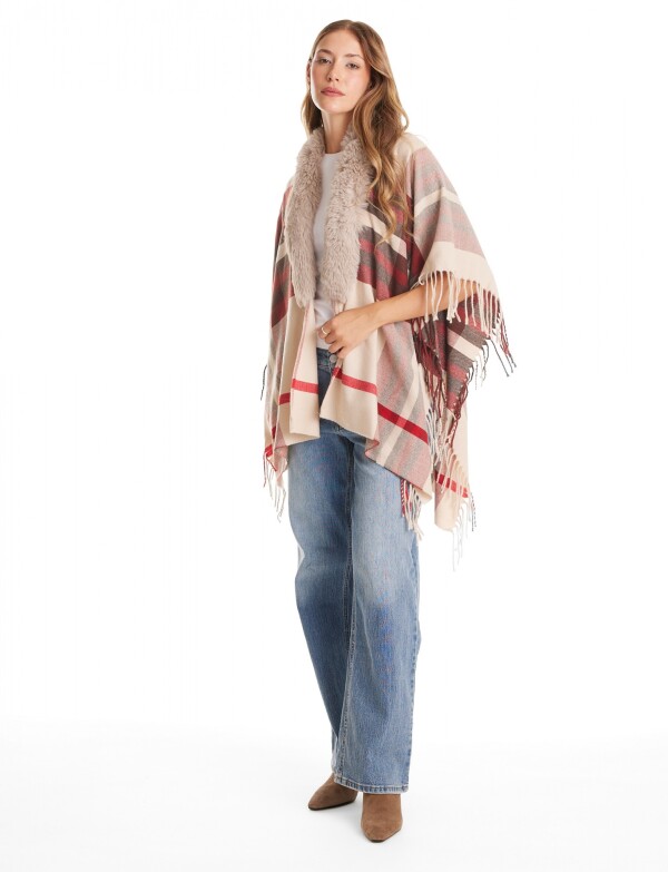 Ruana Faux Fur MULTI/BEIGE