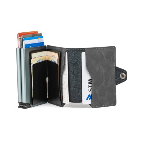 Billetera Baleine Double Kansas en Aluminio y Cuero con Protección RFID Space Grey