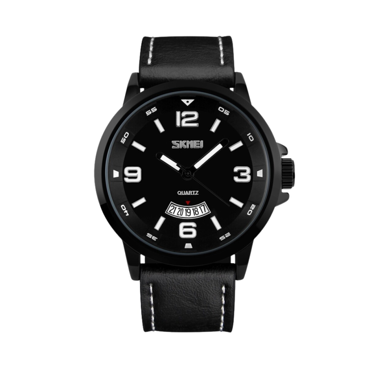 Reloj Skmei 9115BKBK analógico para hombre en acero negro con correa negra de cuero - Negro 