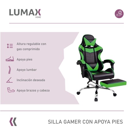 Silla Gamer Lumax Modelo ROM con Apoyapies Negro/Verde