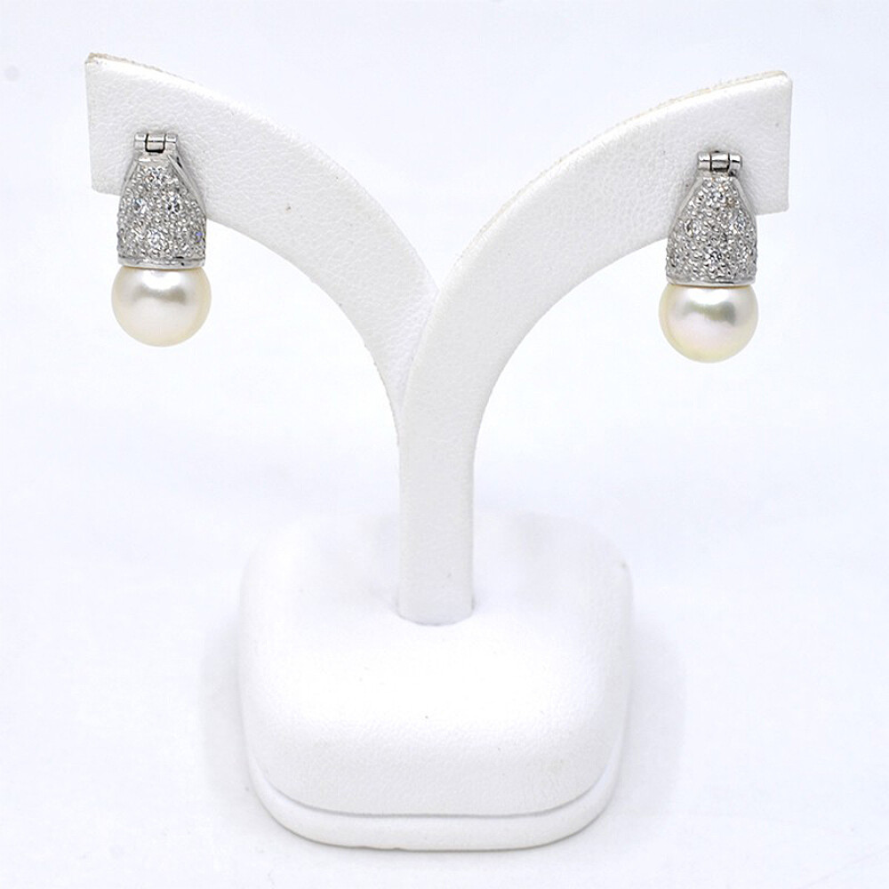 Caravanas Oro Blanco 18K, Perlas De Cultivo Y Brillantes Caravanas Oro Blanco 18K, Perlas De Cultivo Y Brillantes