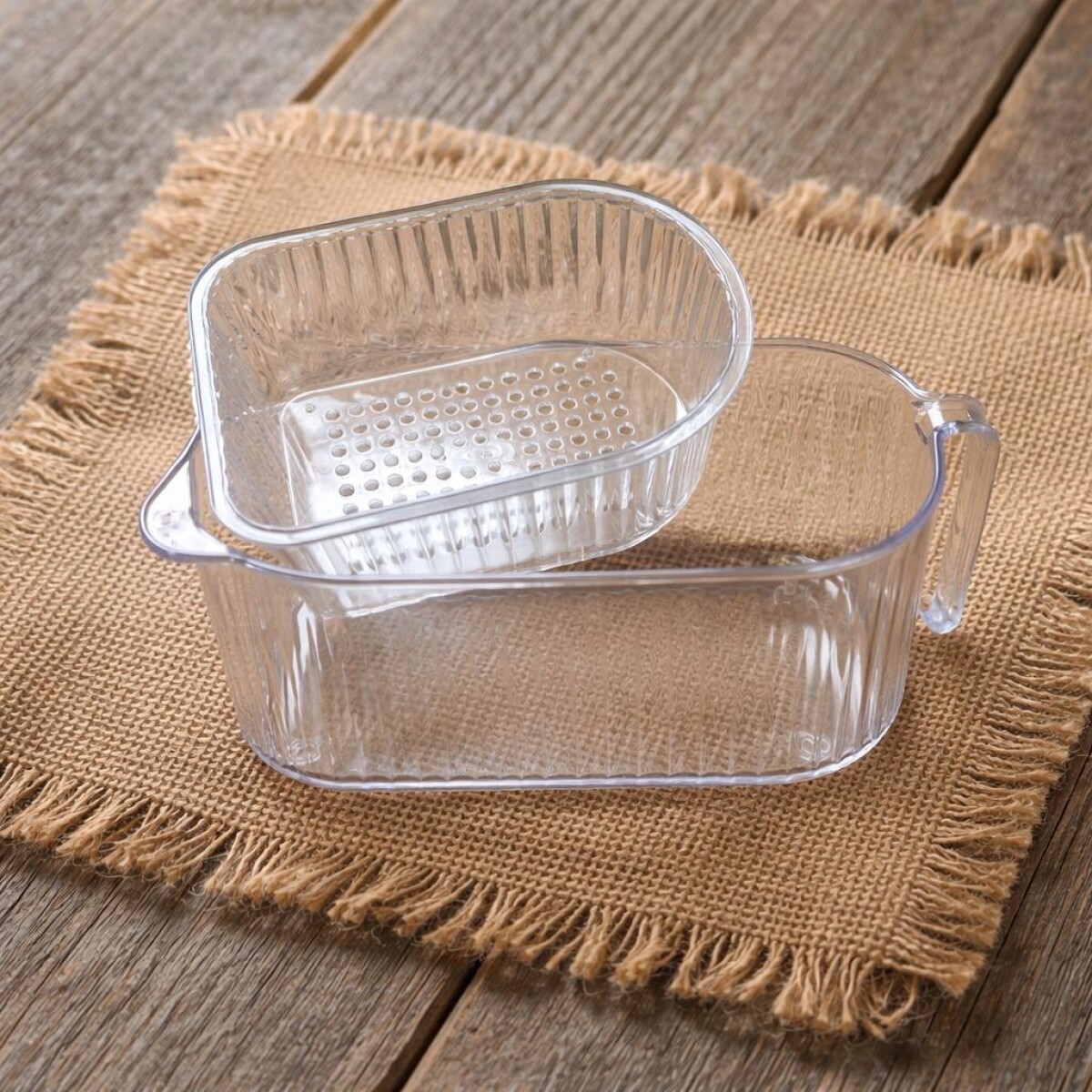 CONTENEDOR DE FRUTA ACANALADO 2 CAPAS CON ASA (TRANSPARENTE) 