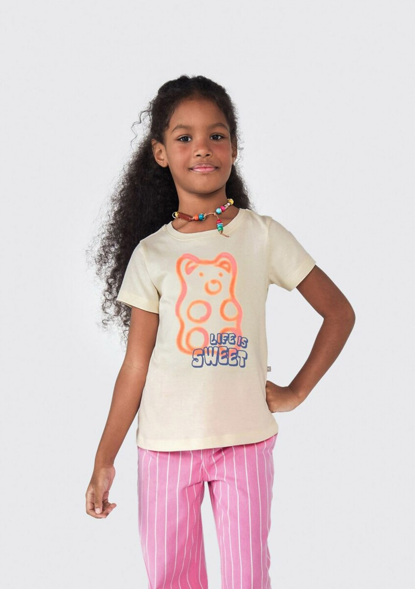CAMISETA DE NIÑA MANGA CORTA ESTAMPADA - BEIGE 