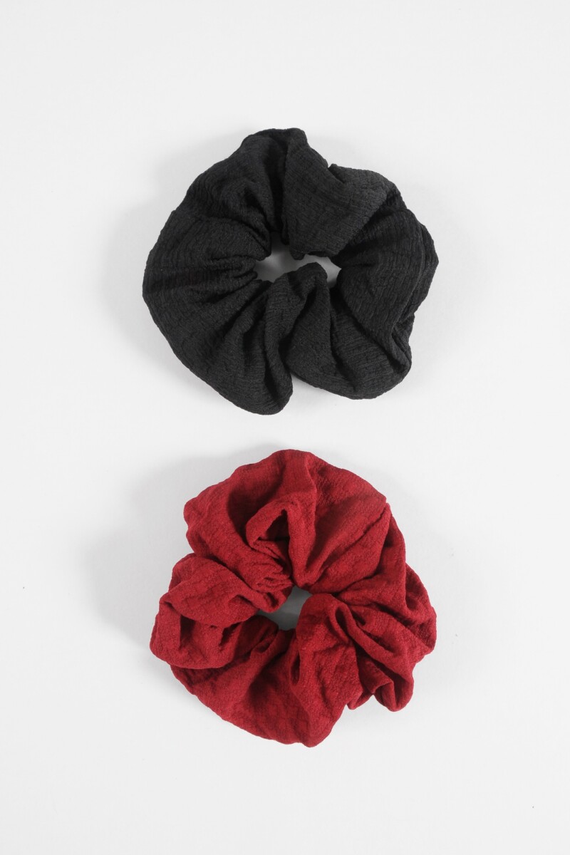 Set de 2 gomitas scrunchies rojo y negro multicolor