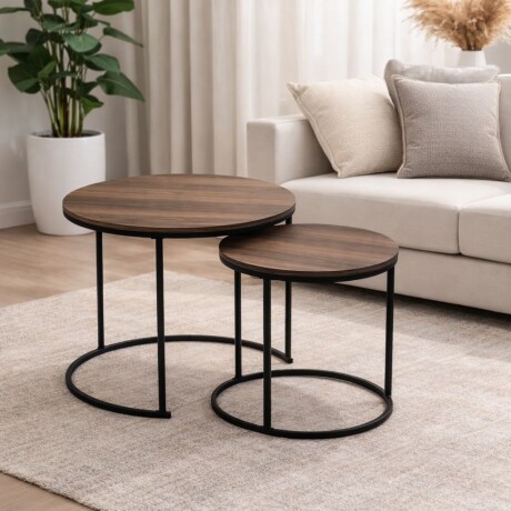 Juego de 2 Mesas Nido Auxiliares Hierro / Madrera Juego de 2 Mesas Nido Auxiliares Hierro / Madrera