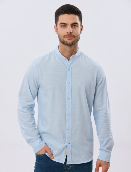 CAMISA LINO CUELLO MAO Celeste