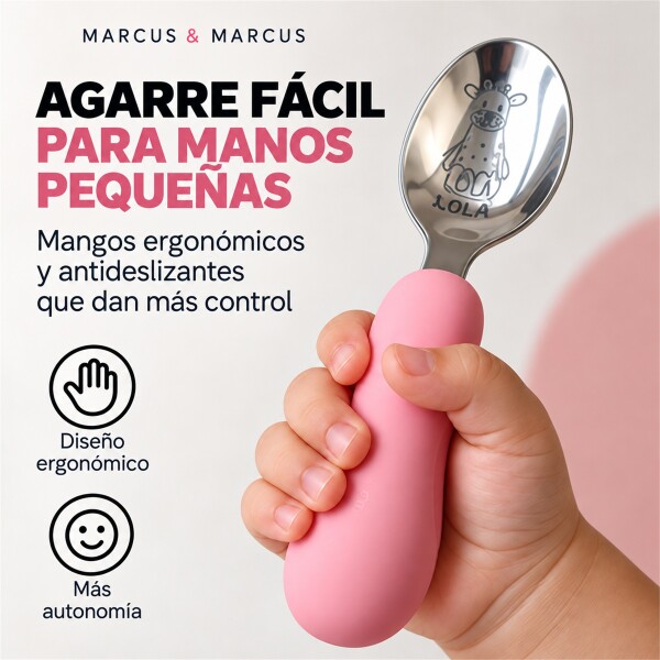 Set X3 Cubiertos Infantiles Marcus & Marcus Agarre Fácil Rosa 1
