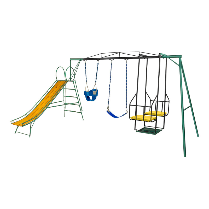 Juego Combinado Infantil con tobogán N°3. Silla doble, 1 hamaca de cincha y 1 hamacad de bebé Juego Combinado Infantil con tobogán N°3. Silla doble, 1 hamaca de cincha y 1 hamacad de bebé