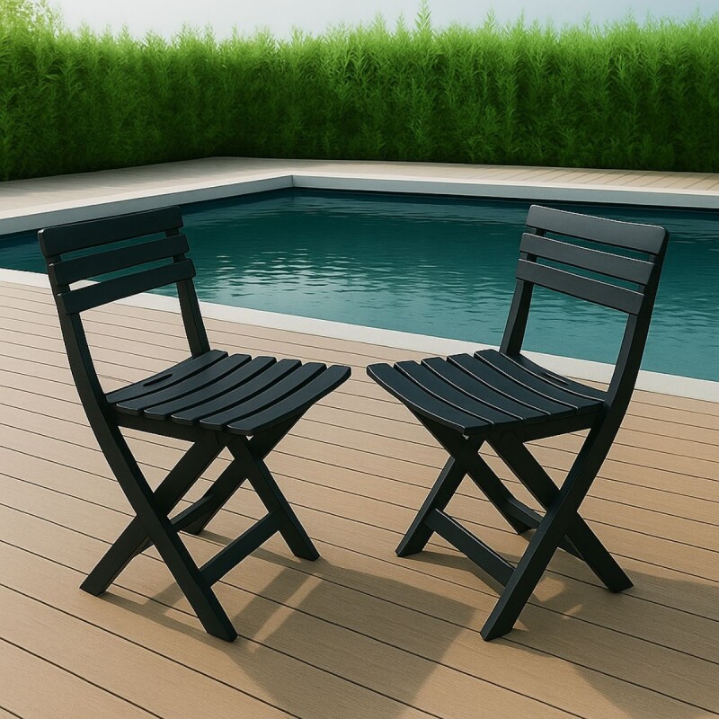 Set x2 Silla Plegable Simil Madera Reforzada Plástico NEGRO