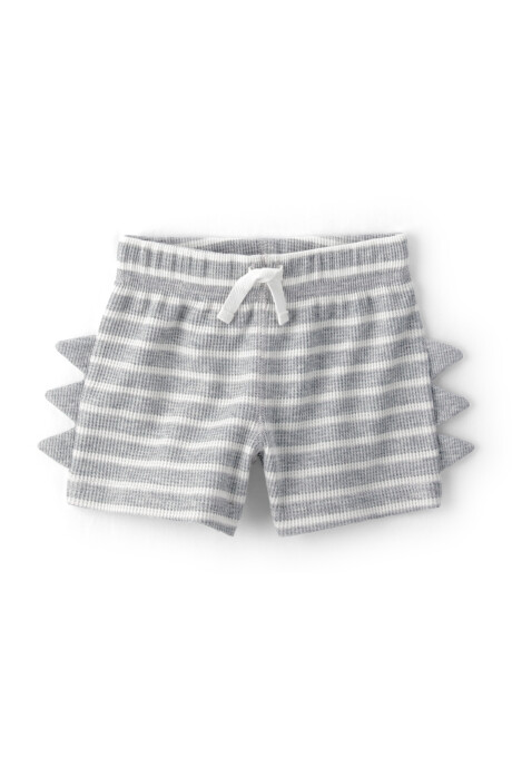 Set dos piezas de algodón térmico, short y body, gris, diseño a rayas con espinas de dino Sin color