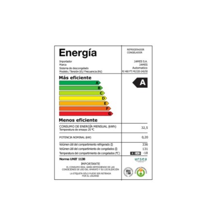 HELADERA JAMES CON FREEZER 467 LTS. FRIO SECO INVERTER HELADERA JAMES CON FREEZER 467 LTS. FRIO SECO INVERTER