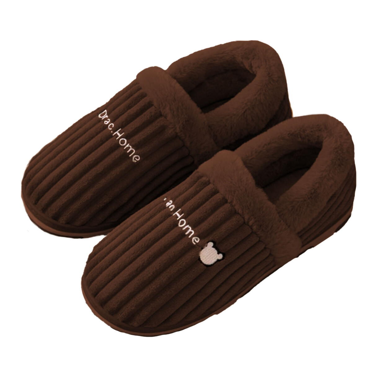 Pantuflas Peluche Unisex Antidesliz Suela Gruesa Invierno - Marrón 
