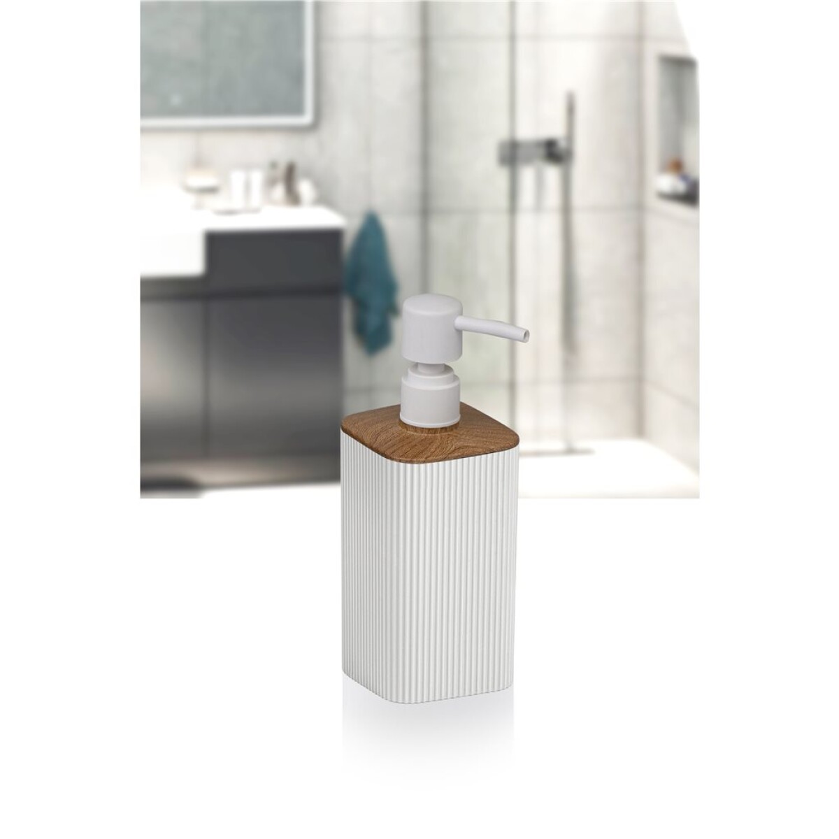 DISPEN. JABON MINA C/MADERA CUADRADO RAYAS BLANCO 