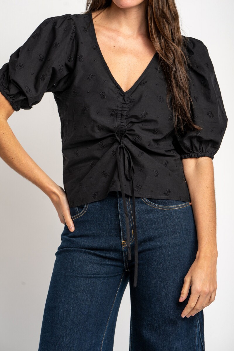 Blusa Bordada Frunces Negro