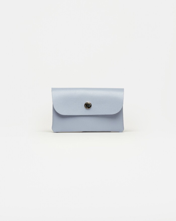 Tarjetero Santina en cuero grabado saffiano Celeste