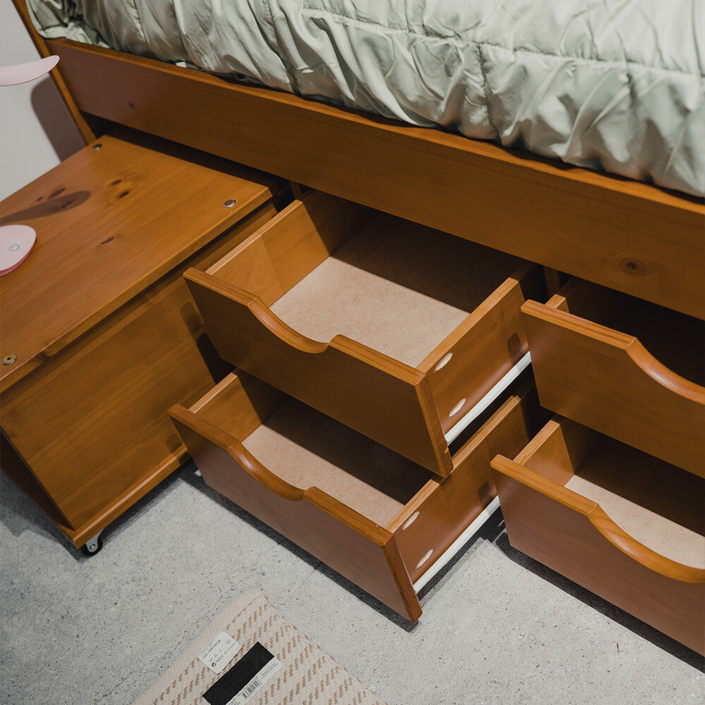 Cama Madera Maciza Con Cajones - 1 plaza - Linea Floro / Funcional Amendoa