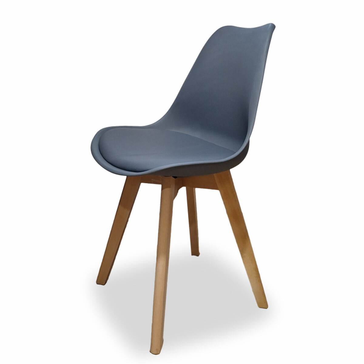 Silla Eames Diseño Tulip con Asiento Alcolchado y Patas de Madera - Gris 