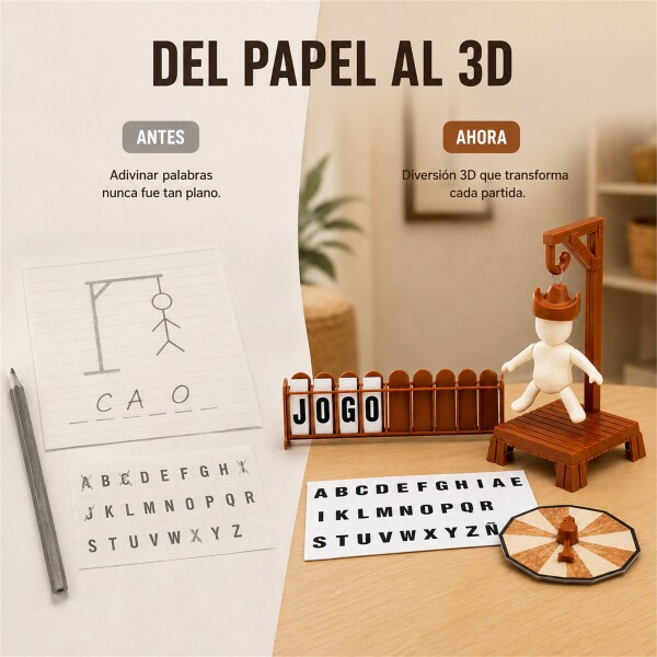 Juego de Mesa Ahorcado con Letras y Piezas de Encastre Marrón