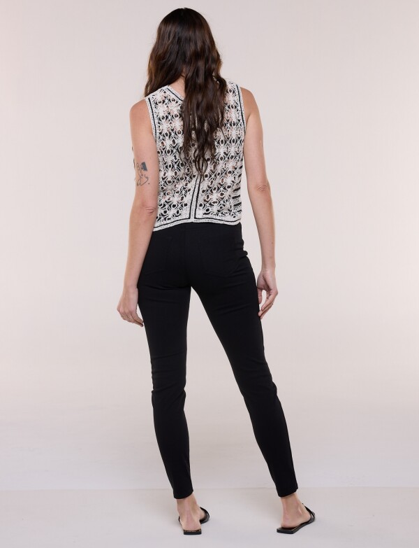 Chaleco Crochet Botones NEGRO/BEIGE