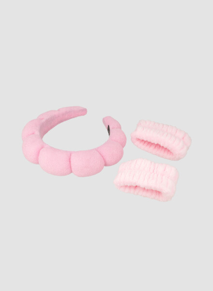 Set de vincha y muñequeras toalla skin care Rosado