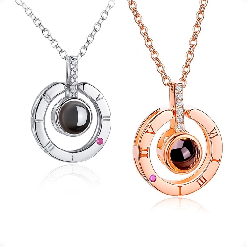 Collar de Colgante de Te amo con ProyecciÃ³n de 100 Idiomas con Forma de CÃ­rculo Golden Rose