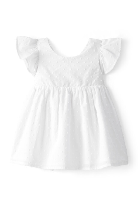 Vestido de algodón con textura plumetí, blanco, mangas con volados Vestido de algodón con textura plumetí, blanco, mangas con volados