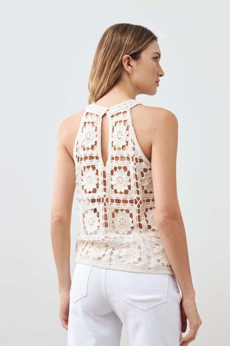 Top tejido crochet crudo