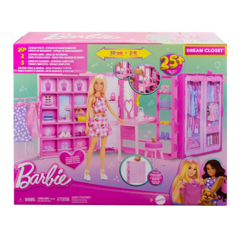 Barbie Dream Closet con muñeca de moda, ropa y accesorios, 91 cm de ancho Barbie Dream Closet con muñeca de moda, ropa y accesorios, 91 cm de ancho